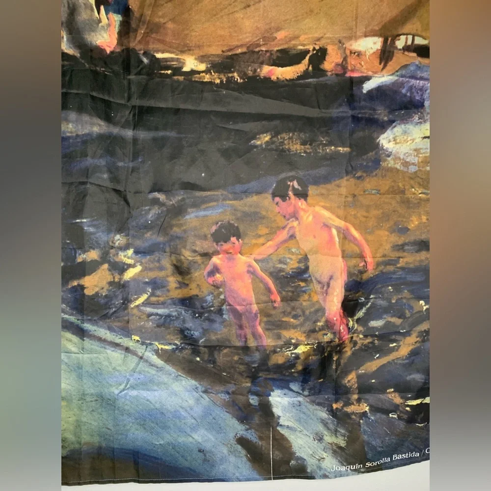 Impressionist Coastal Art Shower Curtain Sail Boats Ocean Beach Scene 71x71